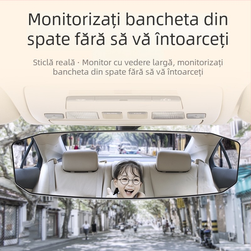 Oglindă auxiliară pentru interiorul mașinii cu lentilă curbată cu unghi larg – montaj snap-on, potrivire universală, stil simplu