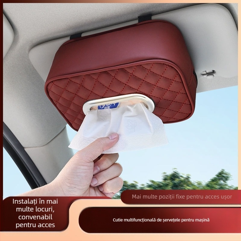 Youbeimei cutie de șervețele auto din piele cu curea, universală pentru interiorul mașinii