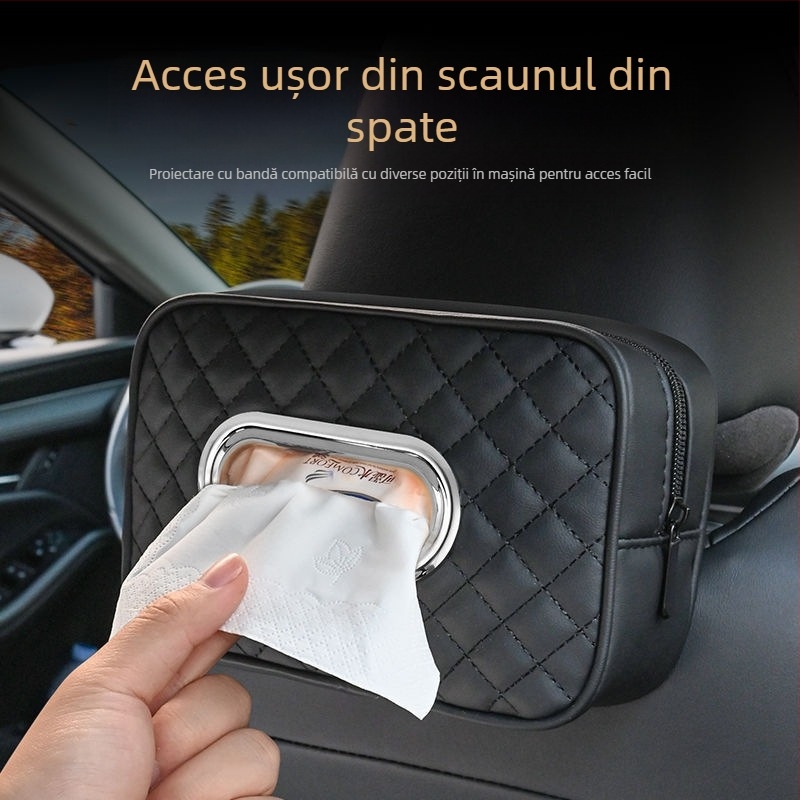 Youbeimei cutie de șervețele auto din piele cu curea, universală pentru interiorul mașinii