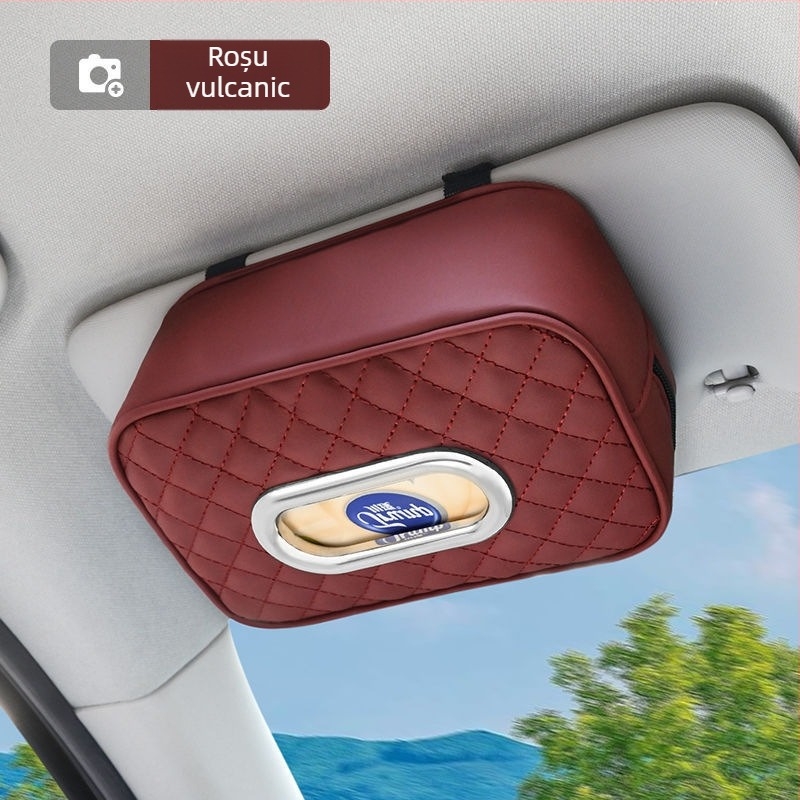 Youbeimei cutie de șervețele auto din piele cu curea, universală pentru interiorul mașinii