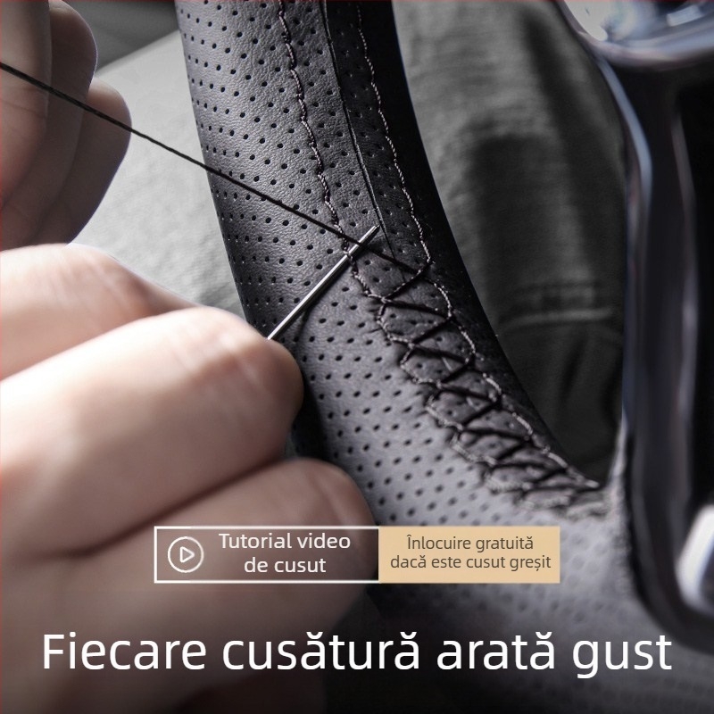 Husa pentru volan din piele, cusută manual, stil sport, potrivire universală