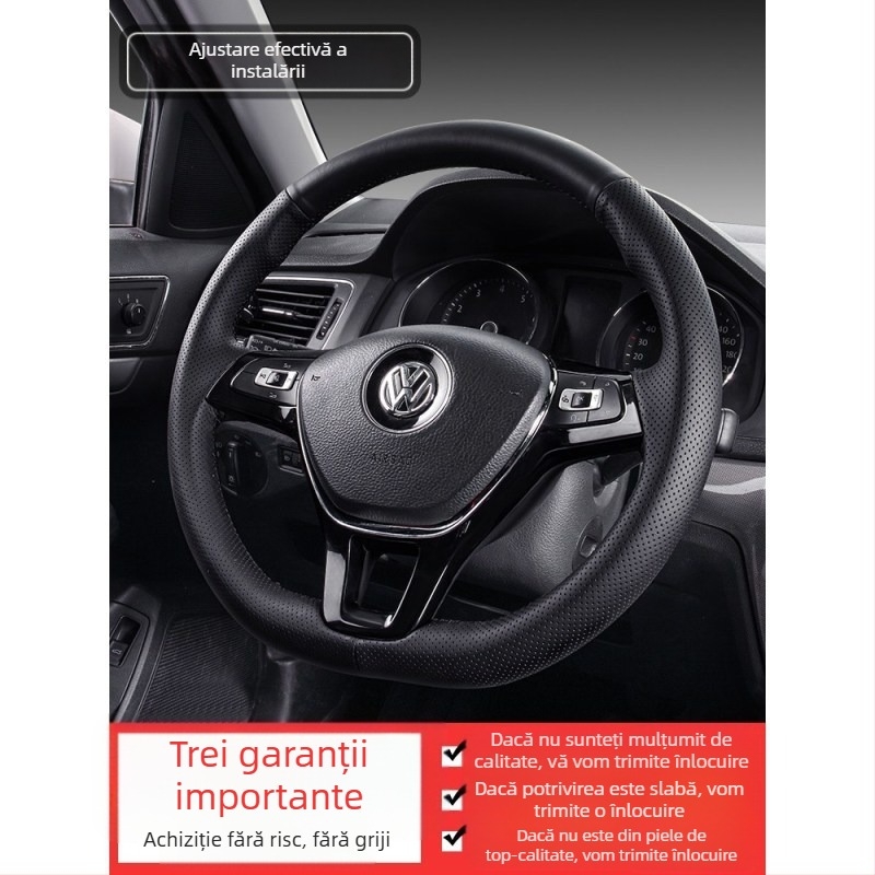 Husa pentru volan din piele, cusută manual, stil sport, potrivire universală