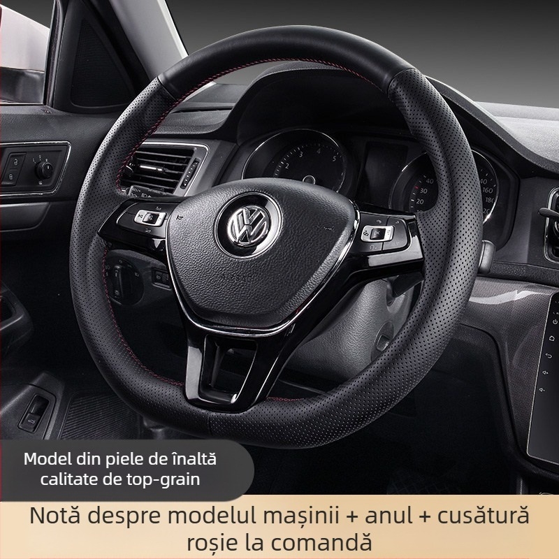 Husa pentru volan din piele, cusută manual, stil sport, potrivire universală