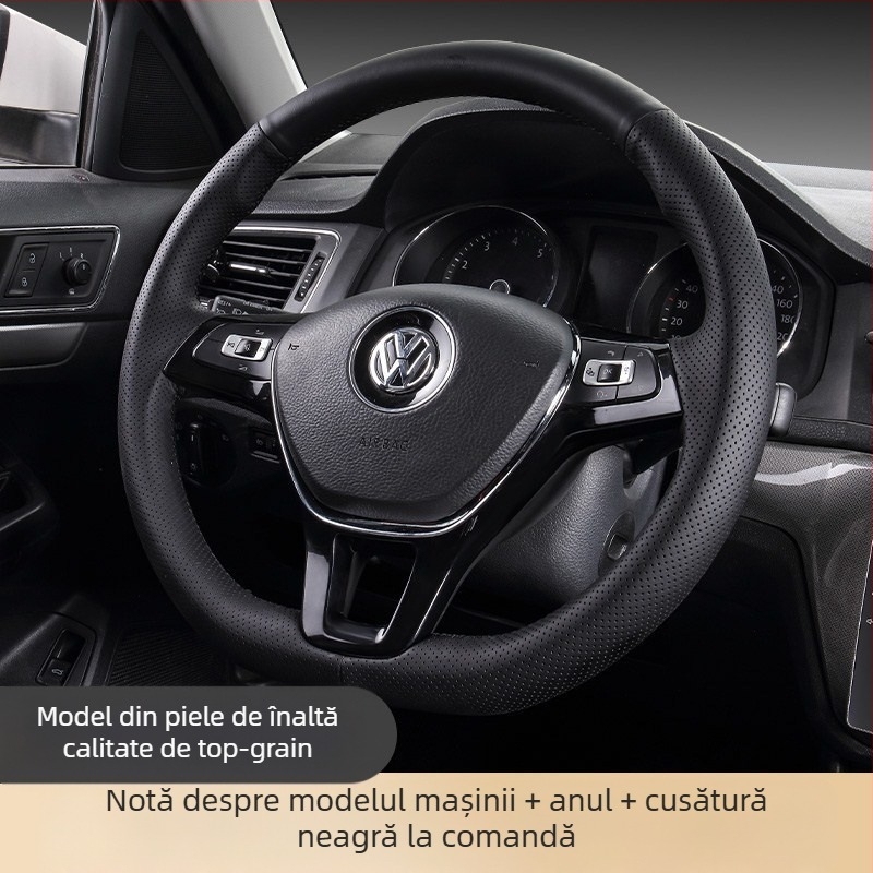 Husa pentru volan din piele, cusută manual, stil sport, potrivire universală