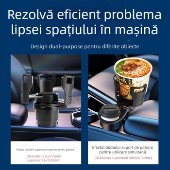 Suport rotativ pentru pahare, cu două niveluri, pentru consola centrală a mașinii, cu coaster – ABS, Modelul 123, Panoul de instrumente