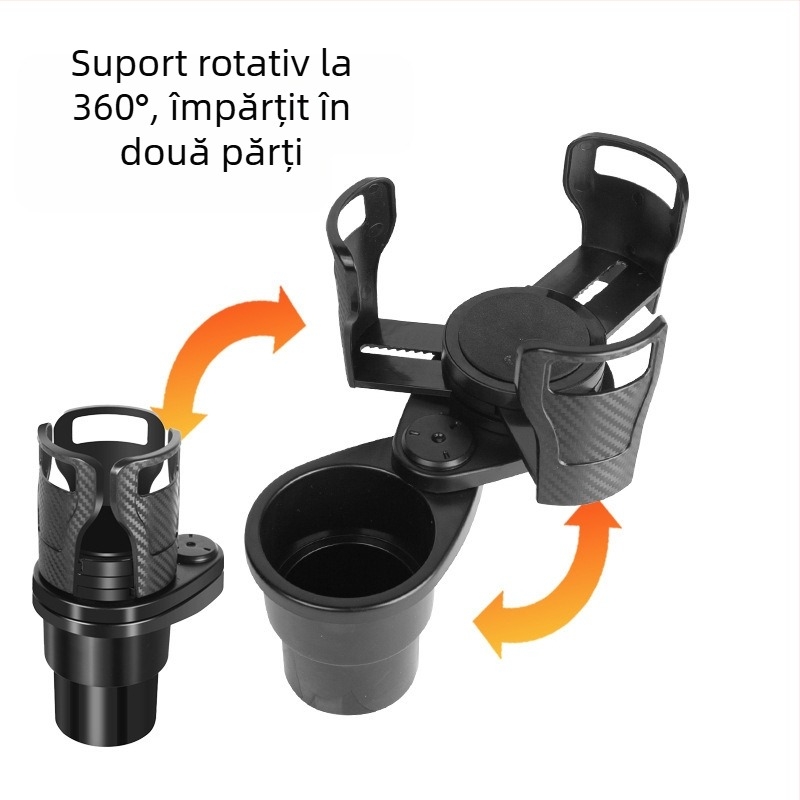 Suport rotativ pentru pahare, cu două niveluri, pentru consola centrală a mașinii, cu coaster – ABS, Modelul 123, Panoul de instrumente
