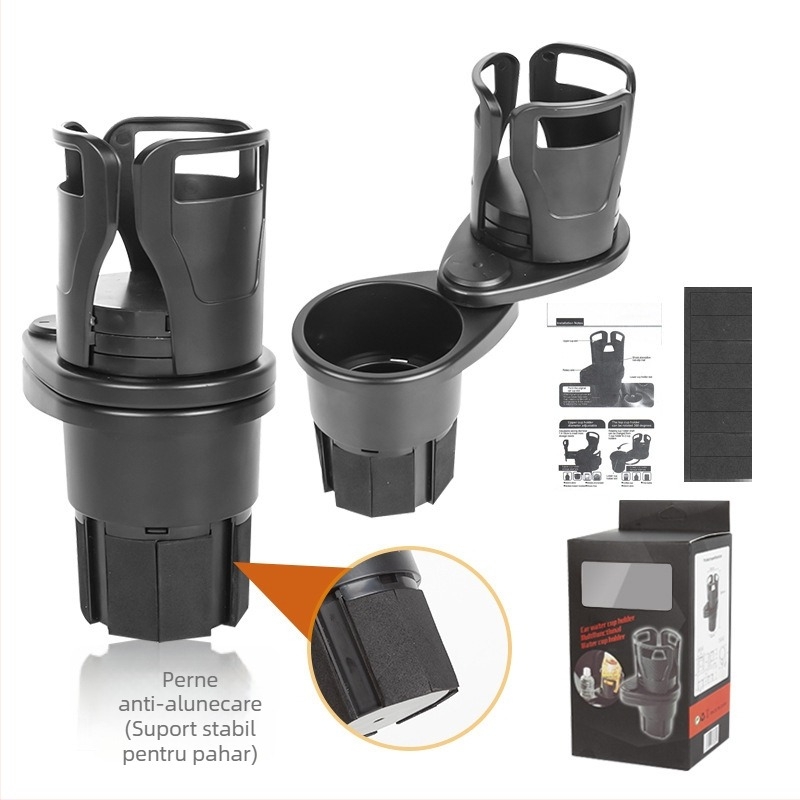 Suport rotativ pentru pahare, cu două niveluri, pentru consola centrală a mașinii, cu coaster – ABS, Modelul 123, Panoul de instrumente