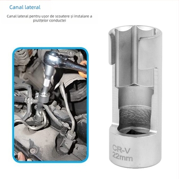 Cheie din oțel crom-vanadiu pentru conducta de injecție diesel, cu priză hexagonală și acces la senzorul de oxigen