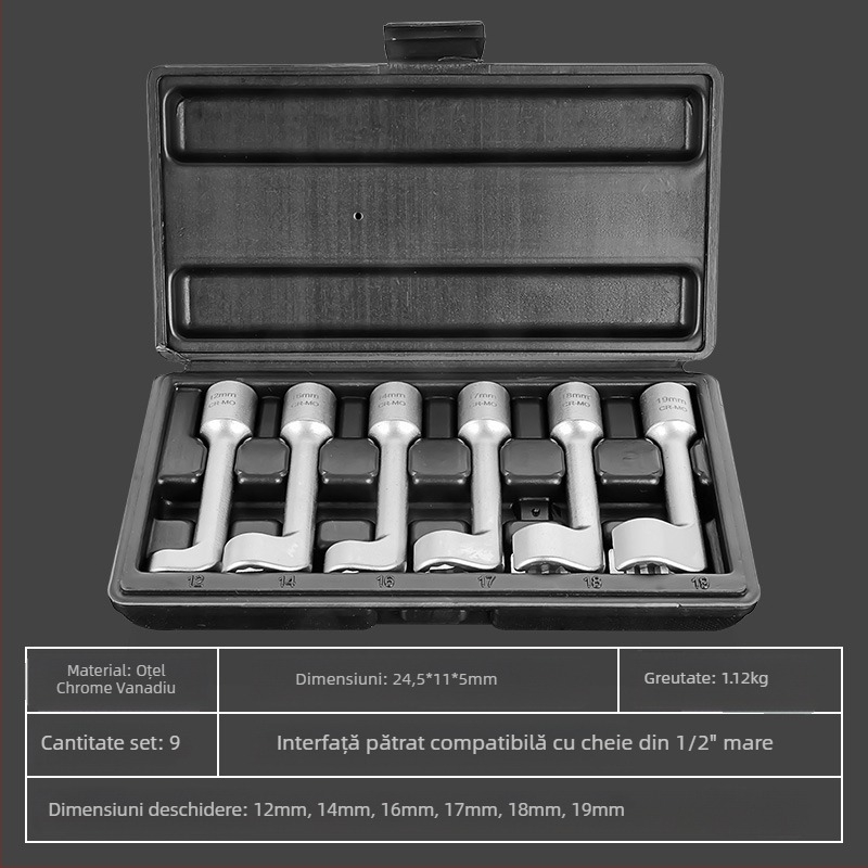 Cheie din oțel crom-vanadiu pentru conducta de injecție diesel, cu priză hexagonală și acces la senzorul de oxigen