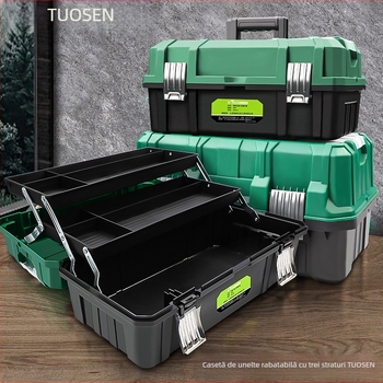 Cutie de scule din plastic cu design pliabil în trei straturi, capacitate mare