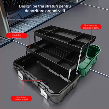Cutie de scule din plastic cu design pliabil în trei straturi, capacitate mare