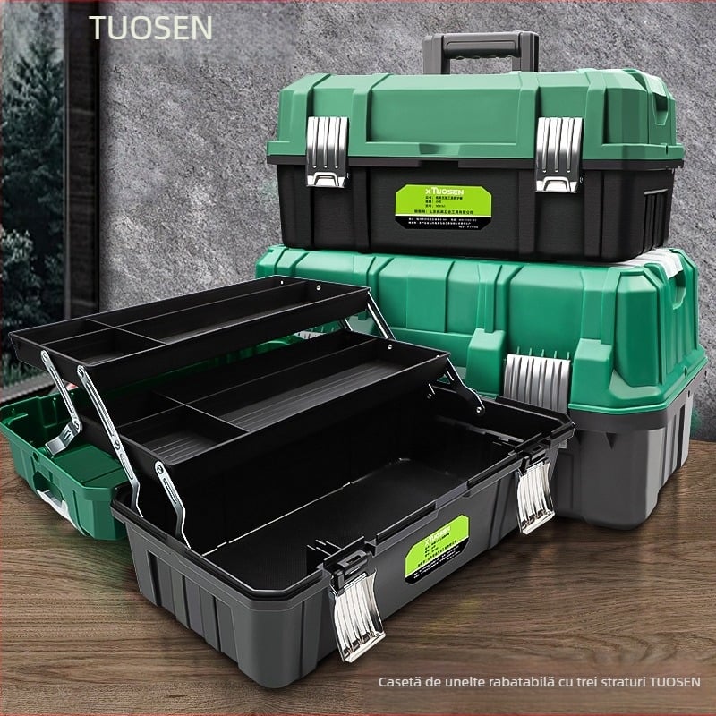 Cutie de scule din plastic cu design pliabil în trei straturi, capacitate mare