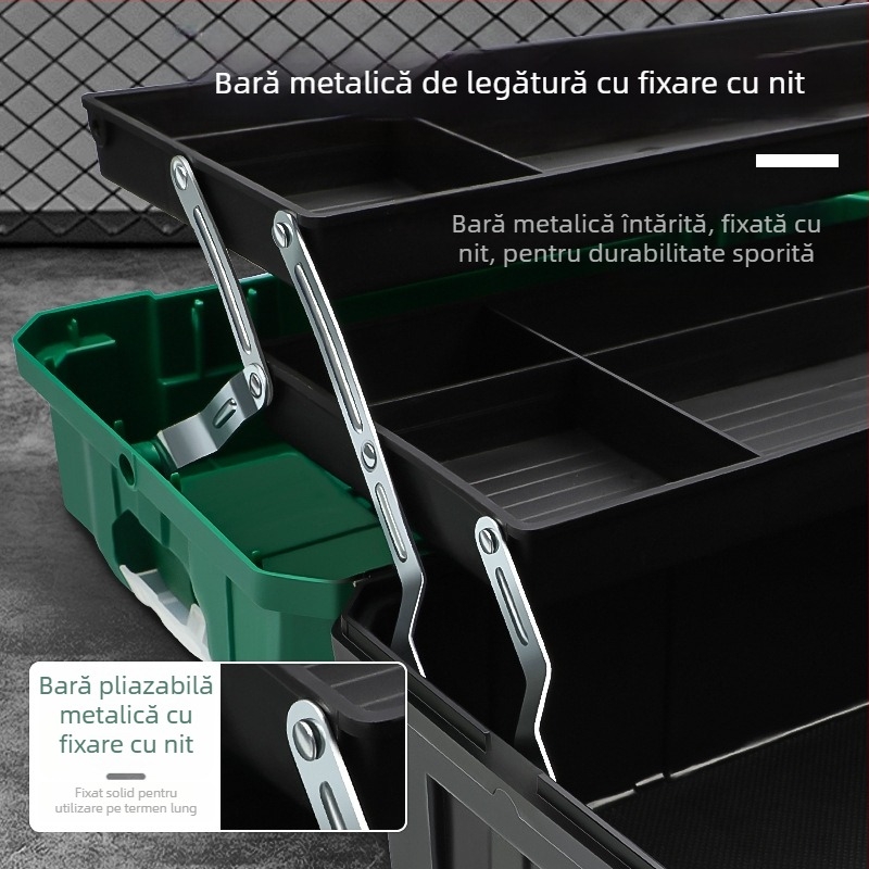 Cutie de scule din plastic cu design pliabil în trei straturi, capacitate mare