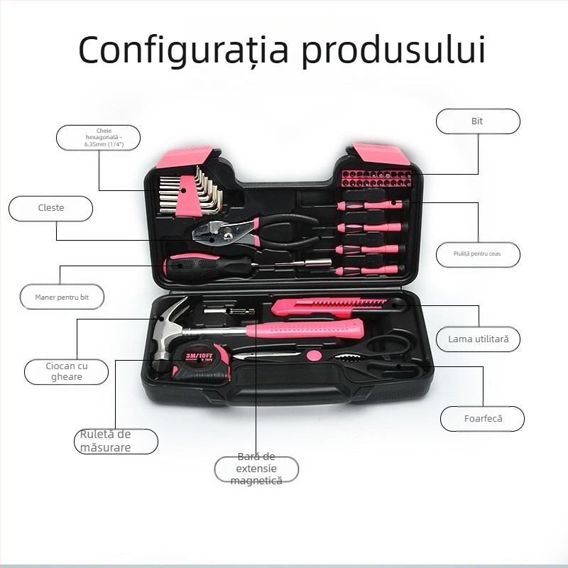 Set 36 de piese de unelte, oțel carbon, unelte manuale pentru reparații casnice