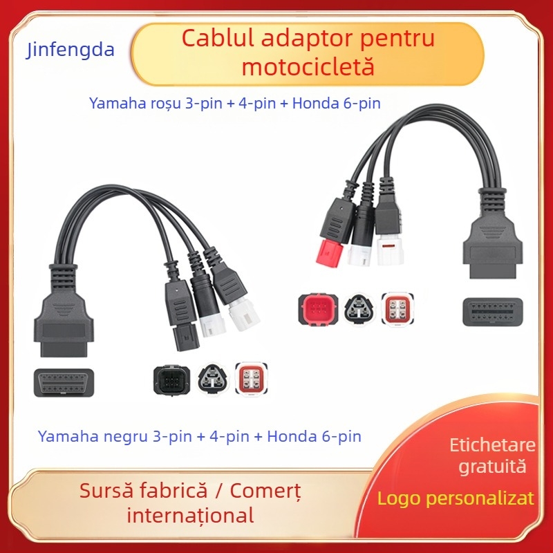Cablă de diagnoză pentru motocicletă Yamaha 3-Pin/4-Pin și Honda 6-Pin (DC12V, 20–60°C, Modelul A0284, Brand Jinfengda)