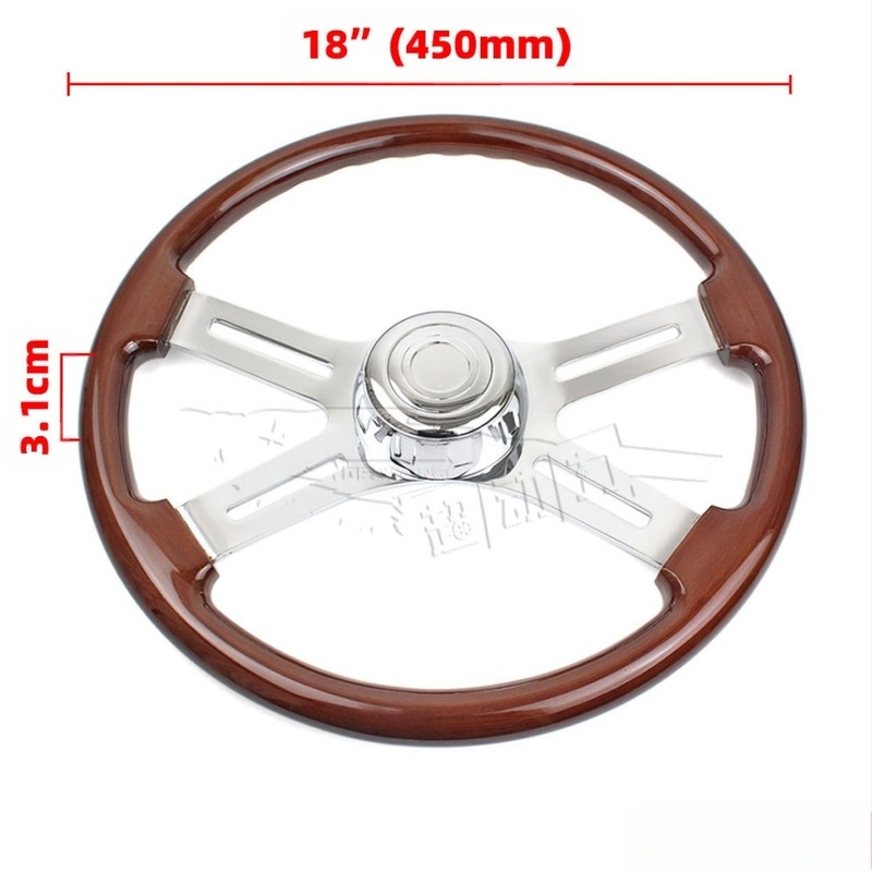 Volan de camion din lemn de mahagon, cu placare din fier, marca JXR