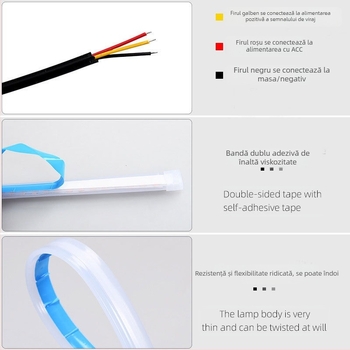 Lumini LED pentru faruri de zi ale mașinii cu semnalizare în mers și bandă ghidaj luminoasă, silicon, 12V, IP67, 500 lm, 2835 LED