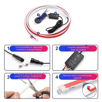 Faruri auto cu DRL și scanare dinamică, tip prin, faruri reglabil lungi și scurte pentru capotă, 12V, 8W, LED 2835, 3000 lm, IP54