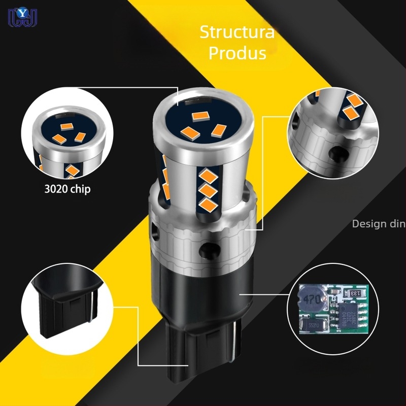 Lampa LED pentru autoturism T20 7440, 18SMD 3020, 9-48V, 6500K, 7.5W pentru lumina de mers înapoi și semnalizare