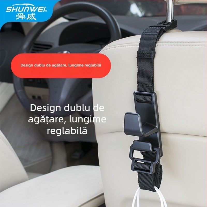 Cuier auto Shun Wei, din plastic, telescopic, lungime reglabilă cu personalizare disponibilă, decor interior și depozitare