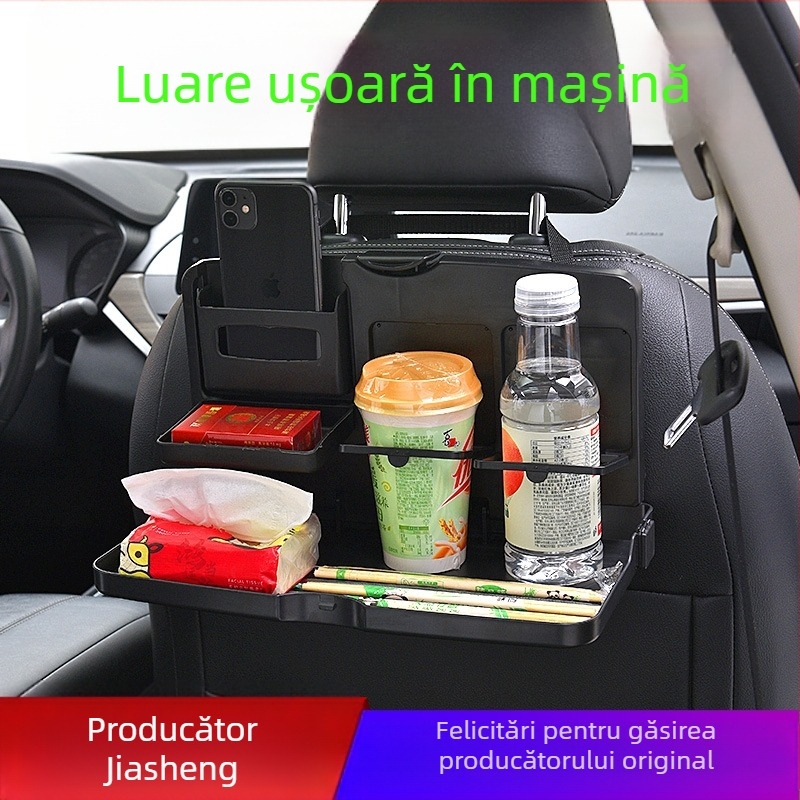 Tavă de dining pentru bancheta din spate a mașinii cu braț pliabil și suport pentru telefon (Plastic; Model: jiachuangqi; Brand: Jiachangqi; Potrivit pentru spătarul scaunului)