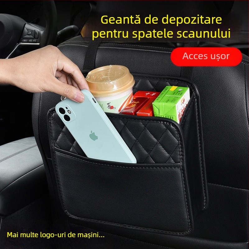 Geantă de depozitare din piele pentru spatele scaunului auto, organizator telescopic cu mâner, personalizabil cu logo