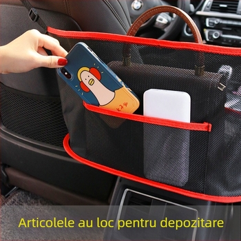 Geantă plasă de depozitare între scaunele mașinii, organizator suspendat pe spătar, țesătură nețesută, utilizare între scaune, pliabil, personalizabil