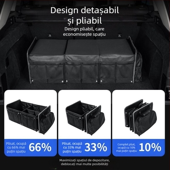 Cutie pliabilă de depozitare pentru mașină, din țesătură Oxford, impermeabilă, cu compartiment izolat și design cu termostat, 98L capacitate, compartimente pe mai multe niveluri, cu mâner