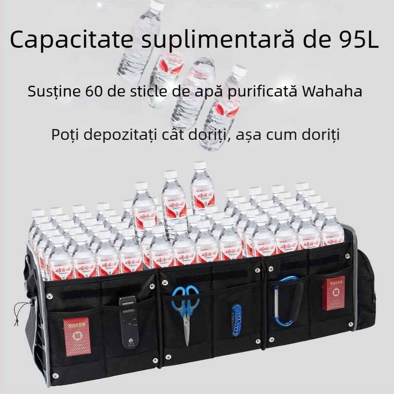 Cutie pliabilă de depozitare pentru mașină, din țesătură Oxford, impermeabilă, cu compartiment izolat și design cu termostat, 98L capacitate, compartimente pe mai multe niveluri, cu mâner