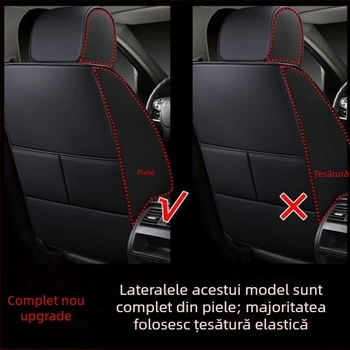 Set universal de huse pentru scaune auto, patru anotimpuri, din microfibră de piele, stil cusături sportive, cu logo imprimat