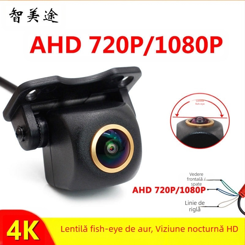 Cameră de recul cu fisheye 2K, unghi larg, semnal AHD, 1080x720, 12V, IP68