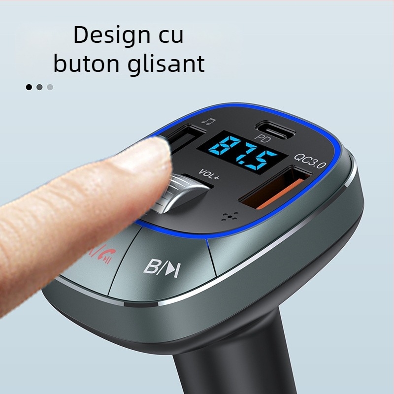 T76 MP3 player Bluetooth pentru mașină cu transmițător FM, redare USB flash drive, încărcare PD rapidă, alimentare 12-24V, ecran monocrom de 1,3 inch