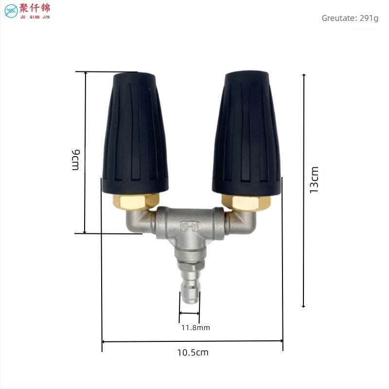 Pistolă de spălat auto cu presiune înaltă, duză dublă și cap rotativ 360°, duză cu nucleu ceramic; corp din aluminiu și oțel inoxidabil; cuplaj din oțel inoxidabil