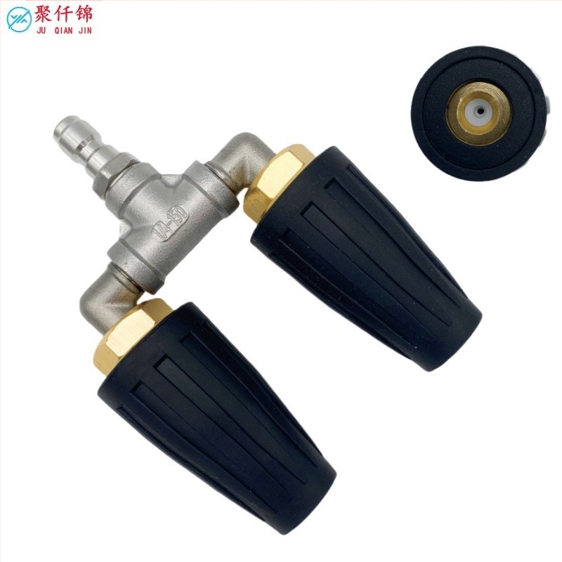 Pistolă de spălat auto cu presiune înaltă, duză dublă și cap rotativ 360°, duză cu nucleu ceramic; corp din aluminiu și oțel inoxidabil; cuplaj din oțel inoxidabil