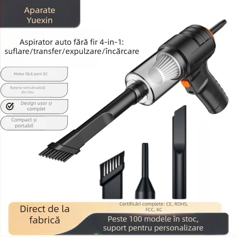 Aspirator auto portabil, fără fir Fire Wolf, aspirație de 5500 Pa, 120W la 5V, dual-mod suflare și aspirație, sterilizare și spălarea prafului
