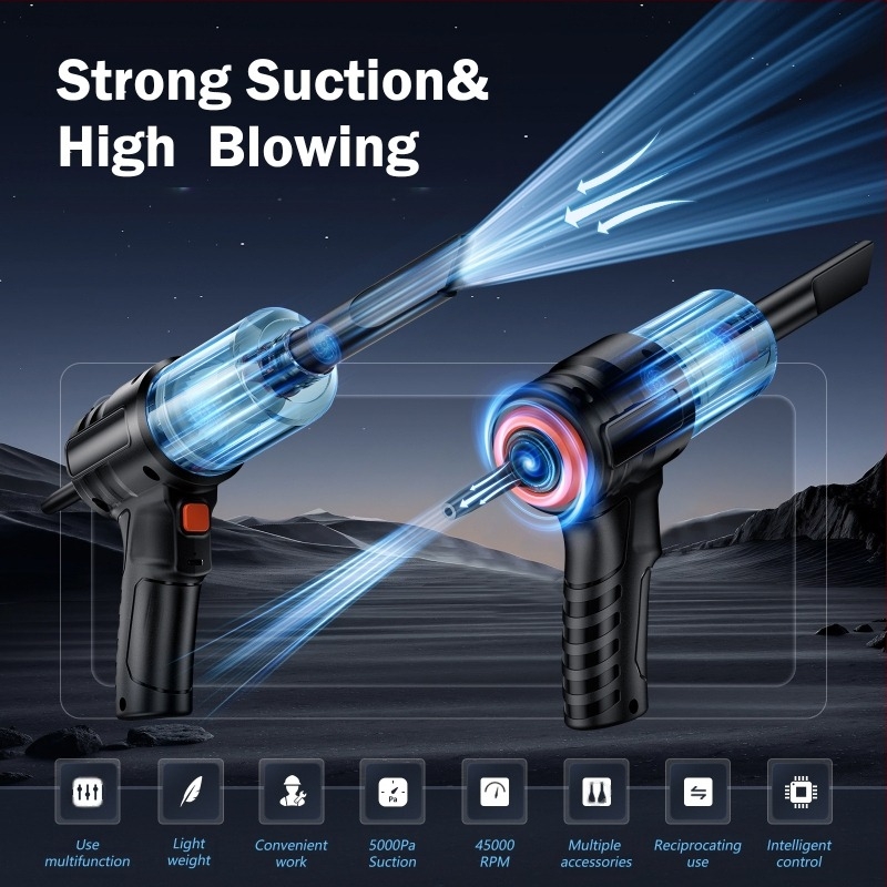 Aspirator auto portabil, fără fir Fire Wolf, aspirație de 5500 Pa, 120W la 5V, dual-mod suflare și aspirație, sterilizare și spălarea prafului