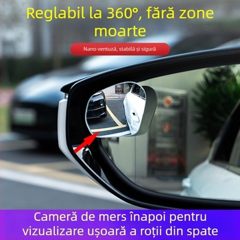 Oglindă retrovizoare auto – rotundă, ajutor pentru unghiuri moarte, 360° unghi larg, montaj cu ventuză