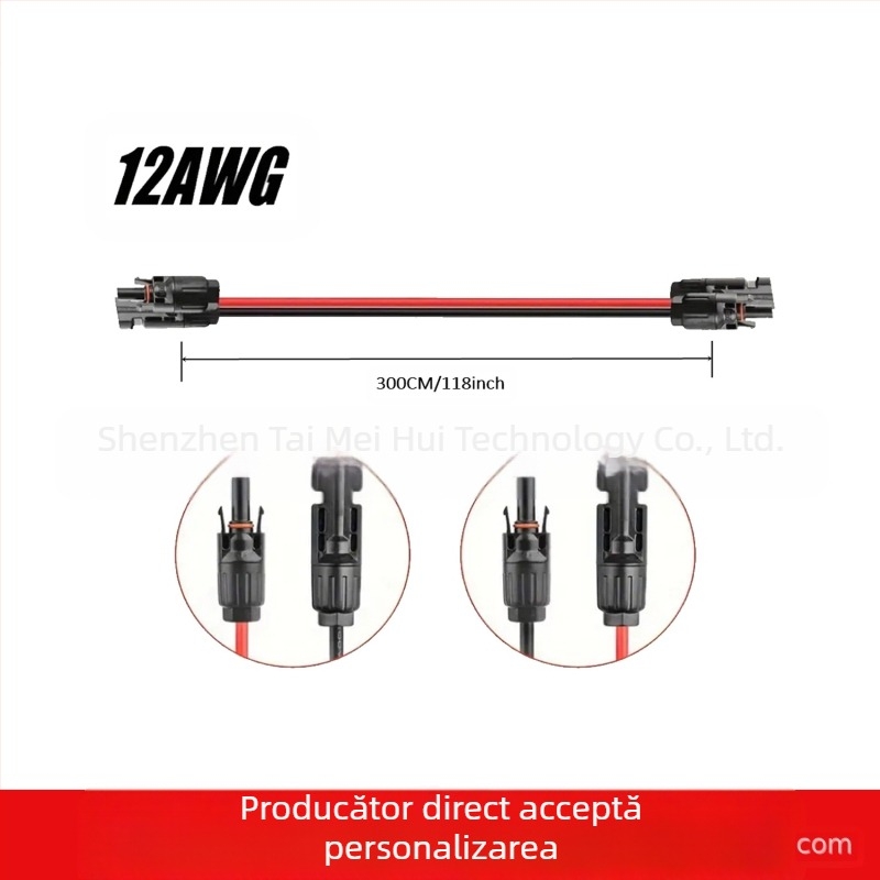 Cablu extensie MC4–MC4 pentru sisteme solare, 10 AWG, cablu de energie portabilă