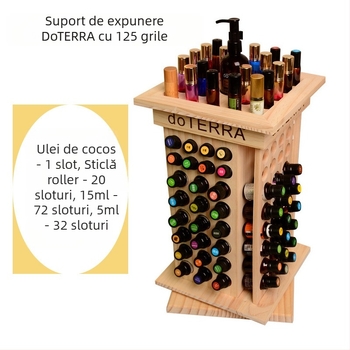 Raft rotativ din lemn pentru uleiuri esențiale, 125 compartimente, model SI1006, procesare personalizabilă, imprimare logo disponibilă