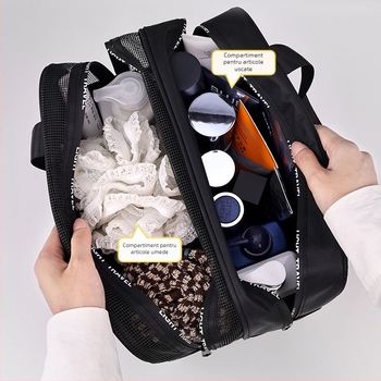 Zhanjie Geantă de toaletă unisex pentru călătorii cu separare uscat-umed, impermeabilă, mare capacitate, material Oxford