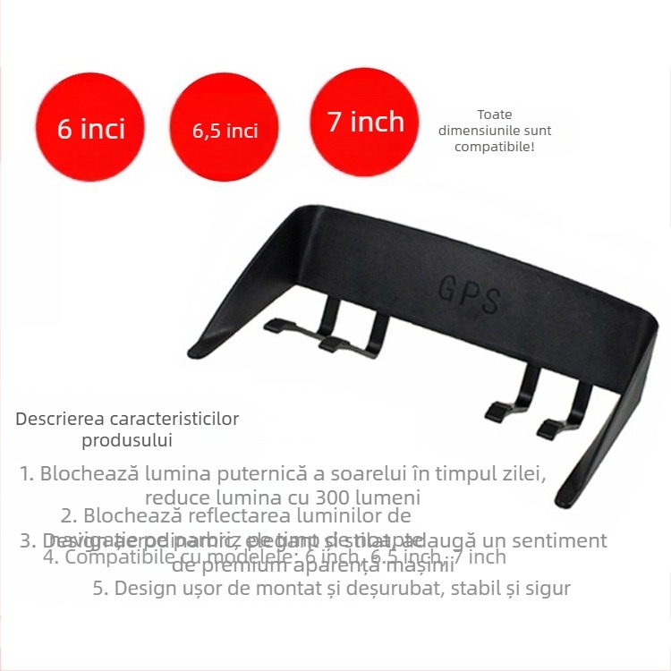 Glareshield pentru navigație GPS, compatibil cu tabletă de 7 inch, material ABS, pentru interiorul mașinii, suportă personalizare