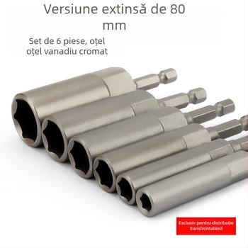 Set de 6 capete hexagonale externe, 80 mm lungime, oțel crom-vanadiu, standard metric
