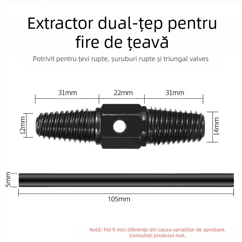 Extractor pentru șuruburi rupte la conducte de apă — oțel carbon, lungime 90 mm, greutate 0,2 kg, universal