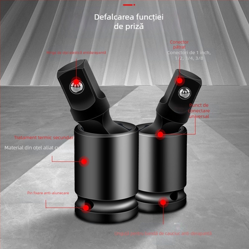 Adaptor cu articulație universală pentru cheie pneumatică/electrică, rotație 360°; material: oțel crom-molibden; finisaj: cromare; greutate: 170; marcă: Other