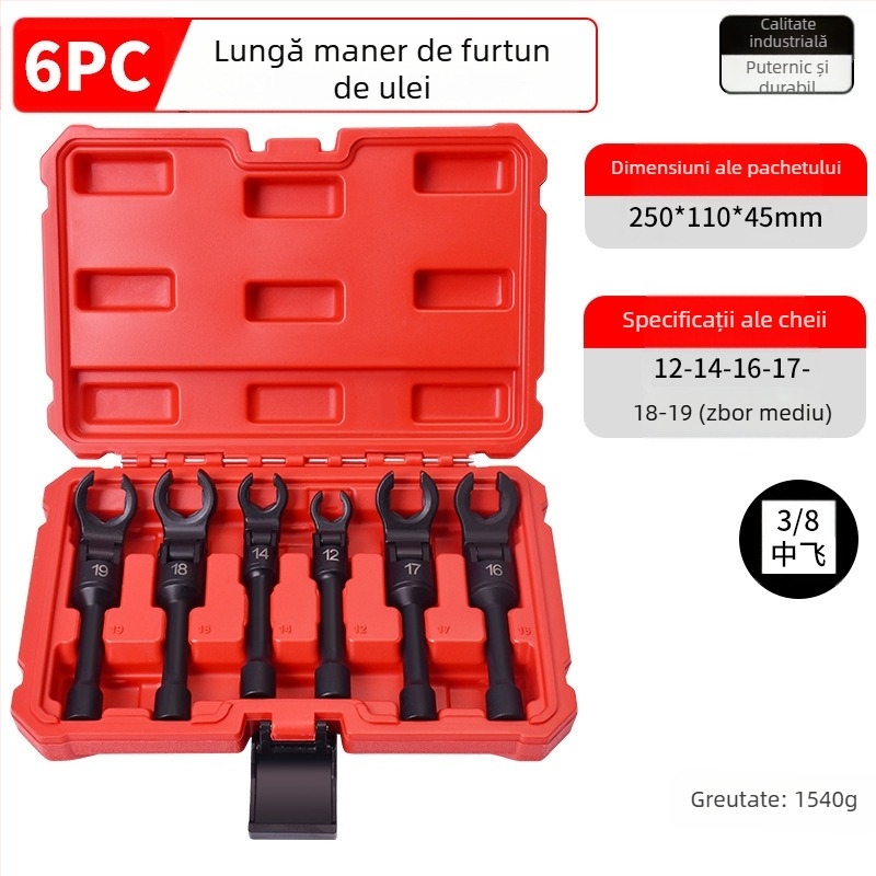 Cheie universală pentru țevi de ulei cu cap flexibil și deschidere pentru reparații auto; oțel crom-vanadiu, tratament de fosfatare, greutate 2.0 kg