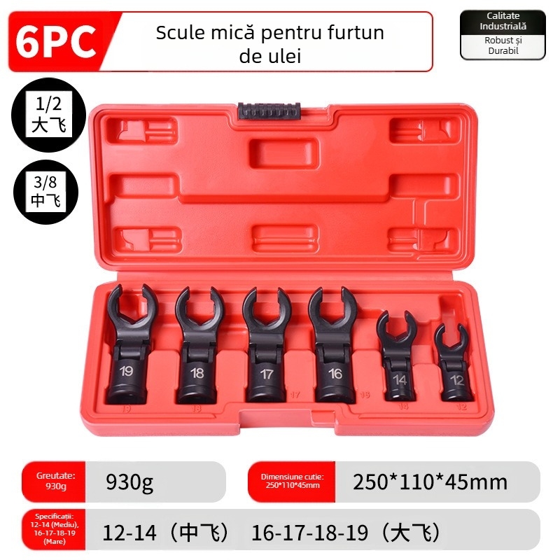 Cheie universală pentru țevi de ulei cu cap flexibil și deschidere pentru reparații auto; oțel crom-vanadiu, tratament de fosfatare, greutate 2.0 kg