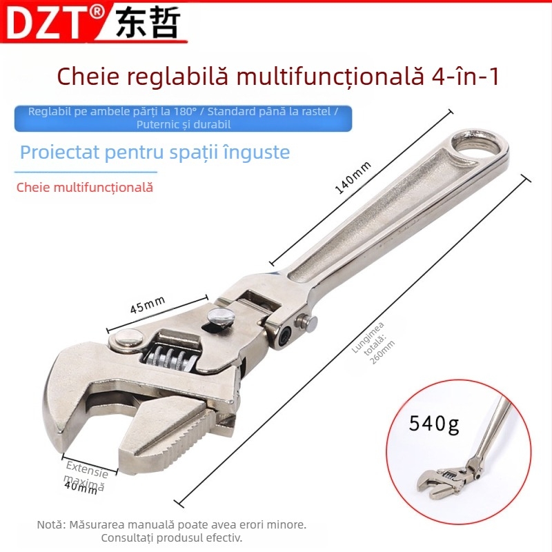 DZT Cheie Reglabilă Multifuncțională 5 în 1 cu Cap Plisat și Mecanism Telescopic Rapid – Oțel Crom-Vanadiu