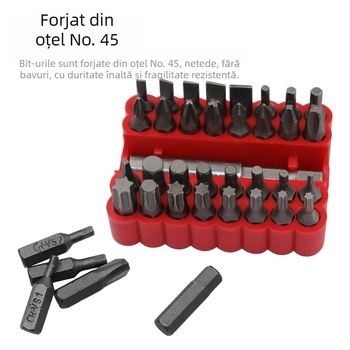 Set de biti pentru șurubelniță electrică, 33 de bucăți, magnetic, din oțel carbon, neizolat, greutate 300 g