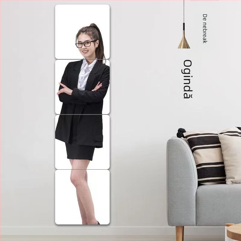 Oglindă de perete din acril – autoadezivă, oglindă pentru întreg corpul pentru dormitor sau cămin, decor de perete decorativ; model pătrat; 1 piesă; potrivită pentru living, dormitor, birou.