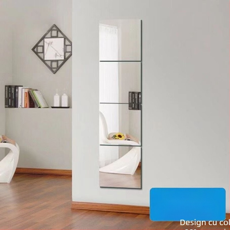 Oglindă de perete din acril – autoadezivă, oglindă pentru întreg corpul pentru dormitor sau cămin, decor de perete decorativ; model pătrat; 1 piesă; potrivită pentru living, dormitor, birou.